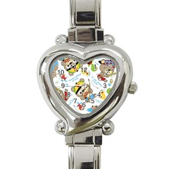 Vector-seamless-pattern-cute-fishing-animals-cartoon Heart Italian Charm Watch by Jancukart