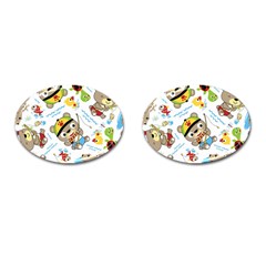 Vector-seamless-pattern-cute-fishing-animals-cartoon Cufflinks (oval)