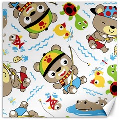 Vector-seamless-pattern-cute-fishing-animals-cartoon Canvas 12  X 12 