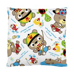 Vector-seamless-pattern-cute-fishing-animals-cartoon Standard Cushion Case (one Side)