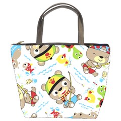 Vector-seamless-pattern-cute-fishing-animals-cartoon Bucket Bag