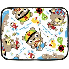 Vector-seamless-pattern-cute-fishing-animals-cartoon Fleece Blanket (mini)