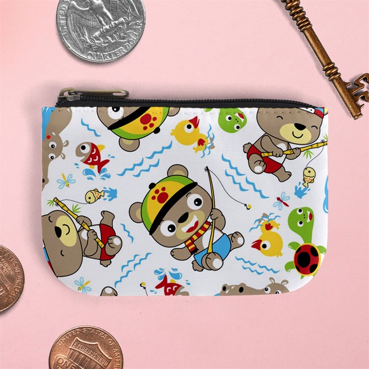 Vector-seamless-pattern-cute-fishing-animals-cartoon Mini Coin Purse