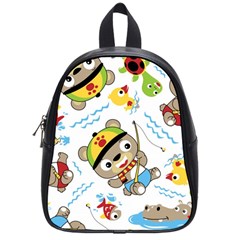 Vector-seamless-pattern-cute-fishing-animals-cartoon School Bag (small)