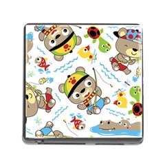 Vector-seamless-pattern-cute-fishing-animals-cartoon Memory Card Reader (square 5 Slot) by Jancukart