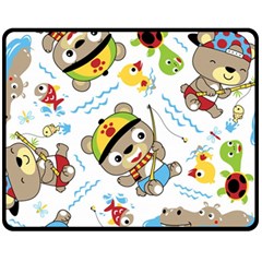 Vector-seamless-pattern-cute-fishing-animals-cartoon Fleece Blanket (medium) 