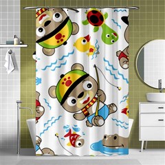 Vector-seamless-pattern-cute-fishing-animals-cartoon Shower Curtain 48  X 72  (small) 