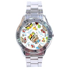 Vector-seamless-pattern-cute-fishing-animals-cartoon Stainless Steel Analogue Watch