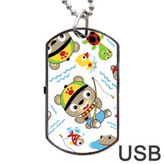 Vector-seamless-pattern-cute-fishing-animals-cartoon Dog Tag Usb Flash (two Sides)