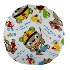 Vector-seamless-pattern-cute-fishing-animals-cartoon Large 18  Premium Round Cushions