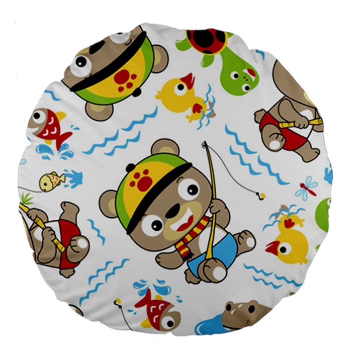 Vector-seamless-pattern-cute-fishing-animals-cartoon Large 18  Premium Round Cushions