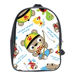 Vector-seamless-pattern-cute-fishing-animals-cartoon School Bag (xl)