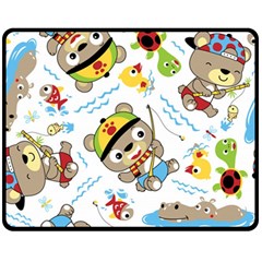 Vector-seamless-pattern-cute-fishing-animals-cartoon Double Sided Fleece Blanket (medium)  by Jancukart