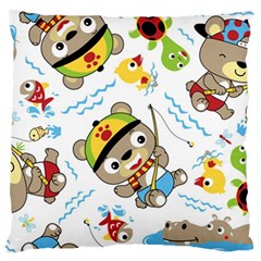 Vector-seamless-pattern-cute-fishing-animals-cartoon Standard Flano Cushion Case (one Side) by Jancukart