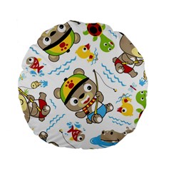 Vector-seamless-pattern-cute-fishing-animals-cartoon Standard 15  Premium Flano Round Cushions