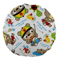 Vector-seamless-pattern-cute-fishing-animals-cartoon Large 18  Premium Flano Round Cushions