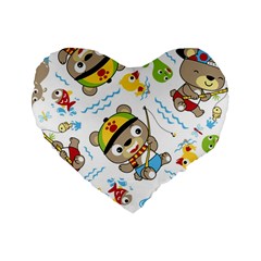 Vector-seamless-pattern-cute-fishing-animals-cartoon Standard 16  Premium Flano Heart Shape Cushions