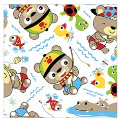 Vector-seamless-pattern-cute-fishing-animals-cartoon Square Satin Scarf (36  X 36 )