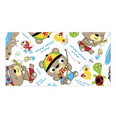 Vector-seamless-pattern-cute-fishing-animals-cartoon Satin Shawl 45  X 80  by Jancukart