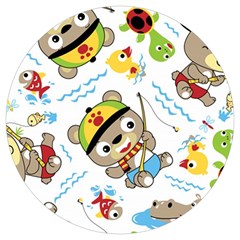 Vector-seamless-pattern-cute-fishing-animals-cartoon Round Trivet by Jancukart