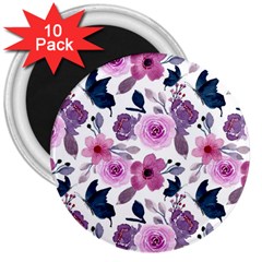 Purple-flower-butterfly-with-watercolor-seamless-pattern 3  Magnets (10 Pack) 