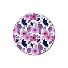 Purple-flower-butterfly-with-watercolor-seamless-pattern Rubber Coaster (round)