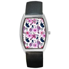 Purple-flower-butterfly-with-watercolor-seamless-pattern Barrel Style Metal Watch