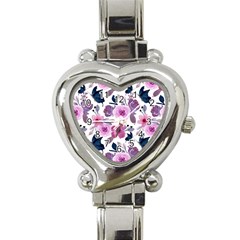 Purple-flower-butterfly-with-watercolor-seamless-pattern Heart Italian Charm Watch