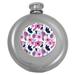 Purple-flower-butterfly-with-watercolor-seamless-pattern Round Hip Flask (5 Oz)