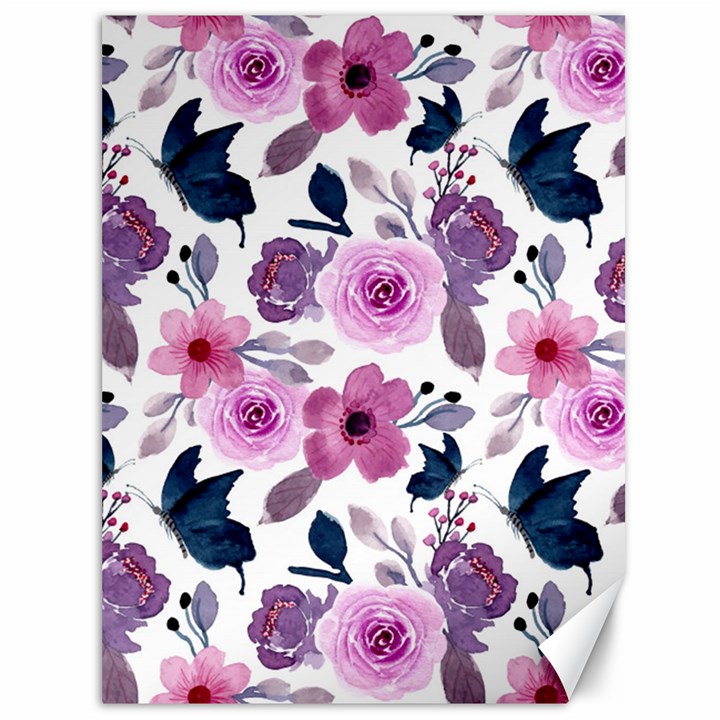 Purple-flower-butterfly-with-watercolor-seamless-pattern Canvas 36  x 48 