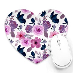 Purple-flower-butterfly-with-watercolor-seamless-pattern Heart Mousepads