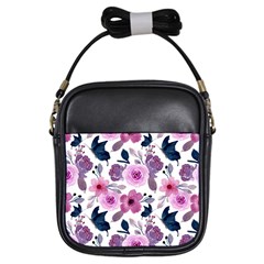 Purple-flower-butterfly-with-watercolor-seamless-pattern Girls Sling Bag by Jancukart