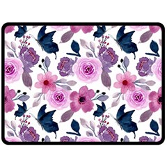 Purple-flower-butterfly-with-watercolor-seamless-pattern Fleece Blanket (large) 