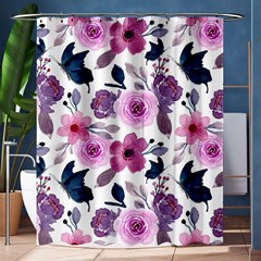 Purple-flower-butterfly-with-watercolor-seamless-pattern Shower Curtain 60  X 72  (medium)  by Jancukart