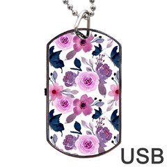 Purple-flower-butterfly-with-watercolor-seamless-pattern Dog Tag Usb Flash (one Side)