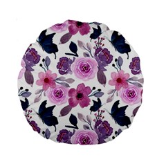 Purple-flower-butterfly-with-watercolor-seamless-pattern Standard 15  Premium Round Cushions