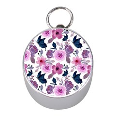 Purple-flower-butterfly-with-watercolor-seamless-pattern Mini Silver Compasses