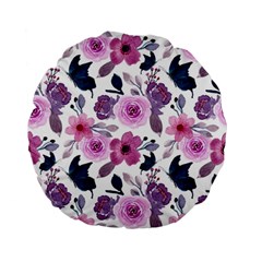 Purple-flower-butterfly-with-watercolor-seamless-pattern Standard 15  Premium Flano Round Cushions