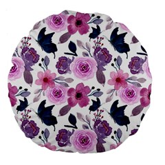 Purple-flower-butterfly-with-watercolor-seamless-pattern Large 18  Premium Flano Round Cushions by Jancukart