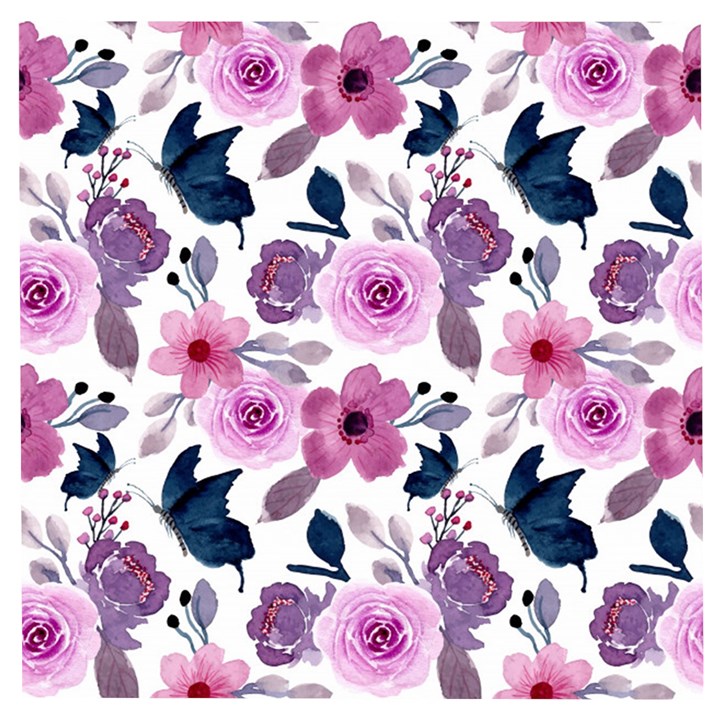 Purple-flower-butterfly-with-watercolor-seamless-pattern Wooden Puzzle Square