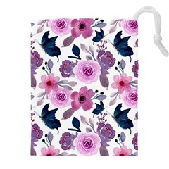 Purple-flower-butterfly-with-watercolor-seamless-pattern Drawstring Pouch (4xl) by Jancukart