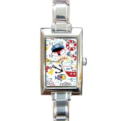 Seamless-pattern-vector-sailing-equipments-cartoon Rectangle Italian Charm Watch by Jancukart