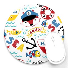 Seamless-pattern-vector-sailing-equipments-cartoon Round Mousepads