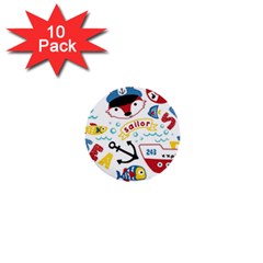 Seamless-pattern-vector-sailing-equipments-cartoon 1  Mini Buttons (10 Pack) 