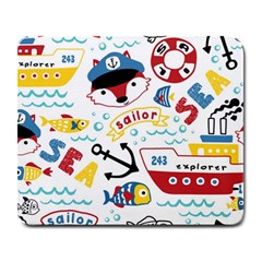 Seamless-pattern-vector-sailing-equipments-cartoon Large Mousepads