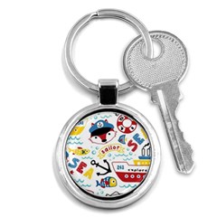 Seamless-pattern-vector-sailing-equipments-cartoon Key Chain (round)