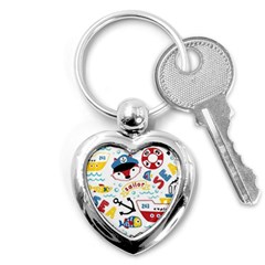 Seamless-pattern-vector-sailing-equipments-cartoon Key Chain (heart)