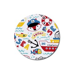 Seamless-pattern-vector-sailing-equipments-cartoon Rubber Round Coaster (4 Pack)