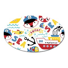 Seamless-pattern-vector-sailing-equipments-cartoon Oval Magnet by Jancukart