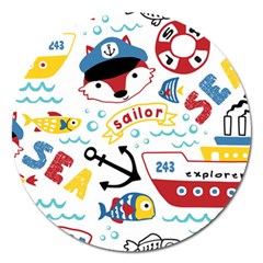 Seamless-pattern-vector-sailing-equipments-cartoon Magnet 5  (round) by Jancukart